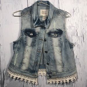 BKE Outerwear Embellished Denim Jean Vest M  NWOT